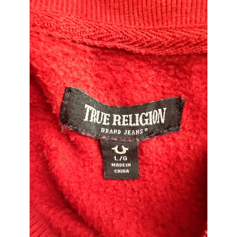 True Religion Mens Red Track Jacket Logo Tape Sleeves Full Zip Sweatshirt Large